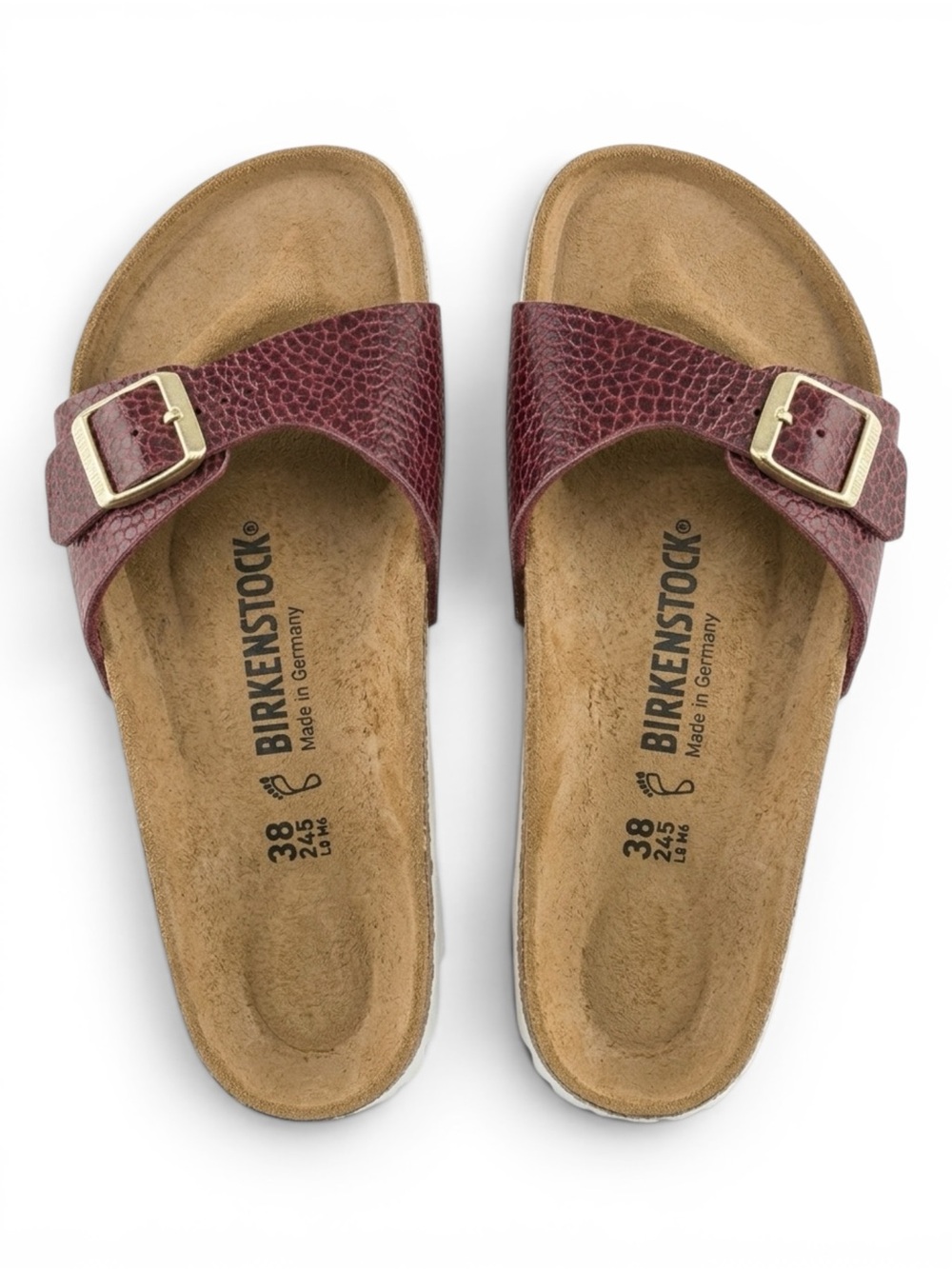 Birkenstock Madrid Sandal Size 38 One Strap Slip On Comfort Shoe Red Snakeskin
